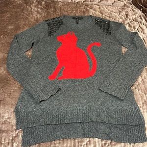 BCBG Cat Sweater Grey with Red Cat Size M